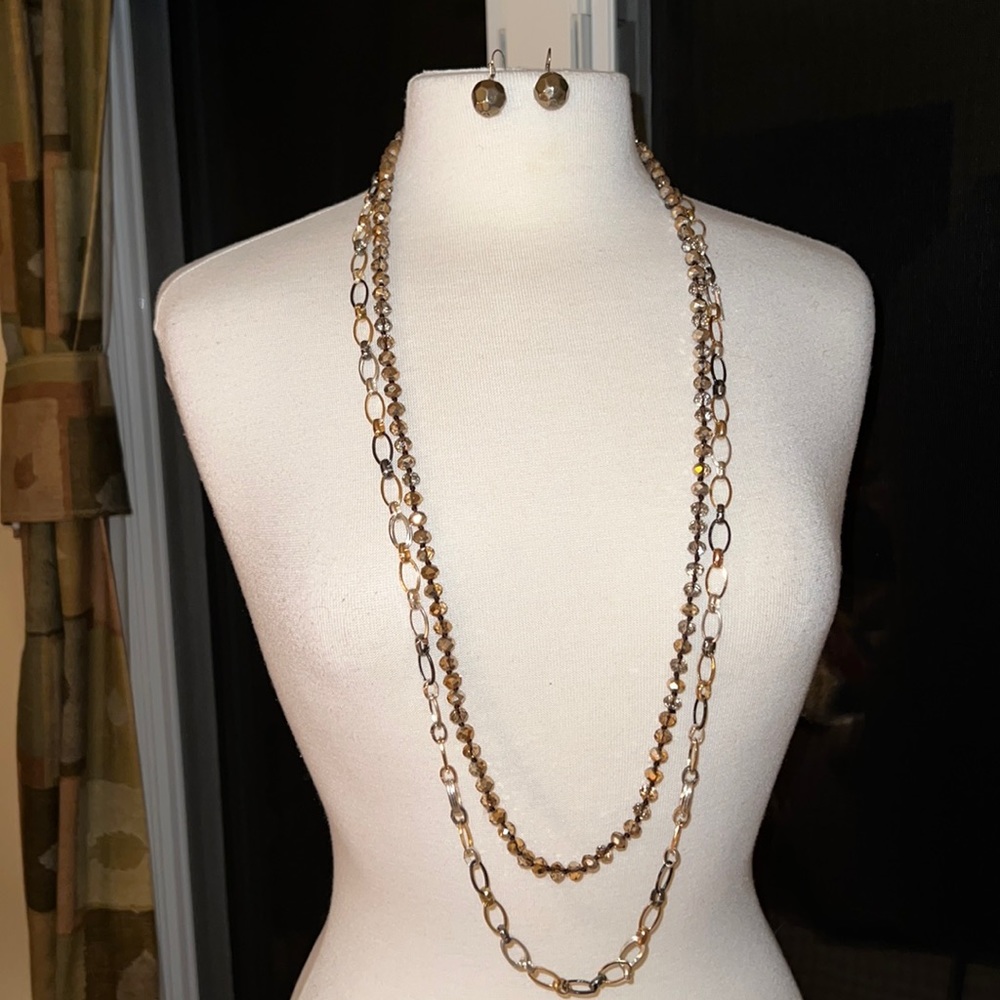 Nine West Metal Link Necklace Unbranded Shiny Bead Necklace & Fishhook Earrings